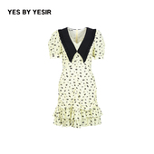 YESIR叶谦原创设计24春夏新款 YES 真丝混纺名媛碎花翻领连衣裙