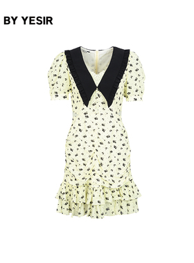 YES BY YESIR叶谦原创设计24春夏新款真丝混纺名媛碎花翻领连衣裙