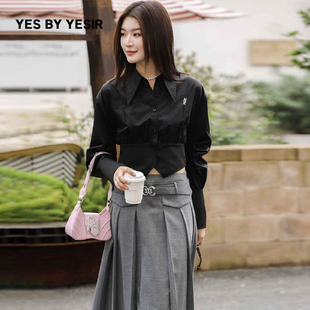 纯黑剪裁心机拼接衬衫 YESIR叶谦原创设计师秋新款 YES