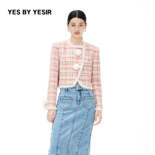 YESBYYESIR粉色格格羊毛外套