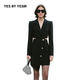 YESIR叶谦原创秋冬不对称露腰西服连衣裙 于文文同款 YES