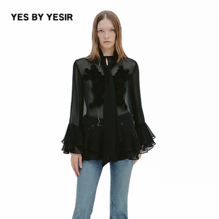 衬衫 YES 繁花半透飘带雪纺衫 YESIR叶谦原创设计师2026春新款