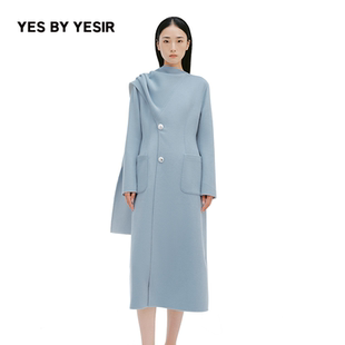 雾霾蓝解构披肩双面毛呢大衣 YESIR叶谦原创设计25年冬新款 YES