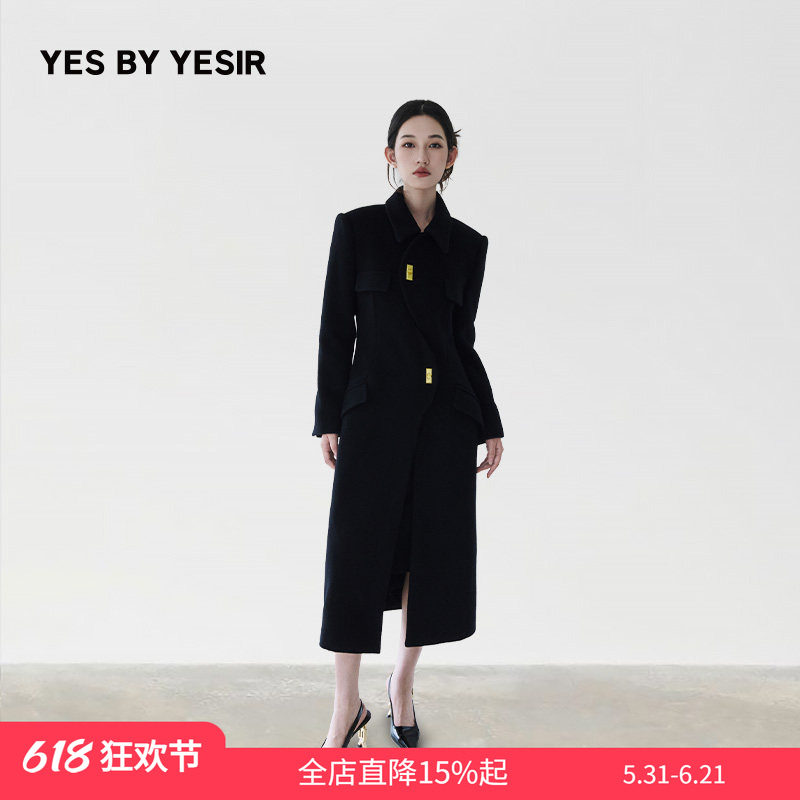 YES BY YESIR叶谦原创设计秋冬新款少女曲线门襟复古长大衣