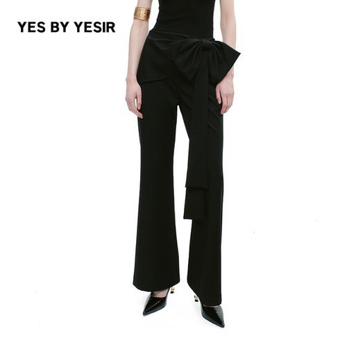 YESBYYESIR蝴蝶结系腰休闲长裤