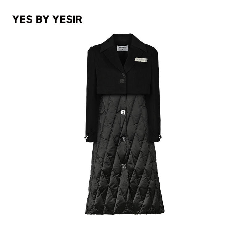 YES BY YESIR叶谦原创设计师2023秋冬新品修身女黑色羽绒服真