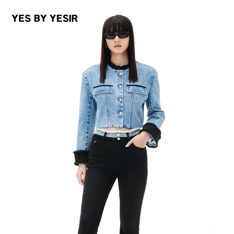 邢菲代斯同款 YES BY YESIR叶谦原创设计师女骑士短款牛仔外套,女装/女士精品,短外套,淘宝优惠券,粉丝福利购,淘宝优惠卷