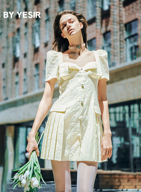 关晓彤同款YES BY YESIR叶谦原创夏新轻解构蝴蝶结西装连衣裙