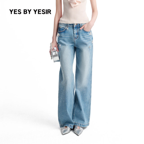 YESBYYESIR烫钻小蜜蜂牛仔裤