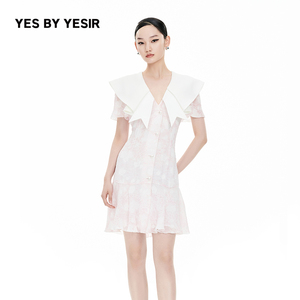 YES BY YESIR叶谦原创设计师夏新款南法玫瑰翻领西装连衣裙