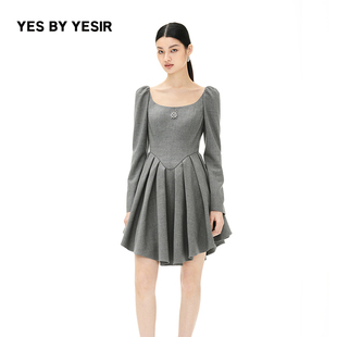 YES YESIR葉謙原創(chuàng)設(shè)計(jì)師秋女士甜酷收腰芭蕾舞者連衣裙