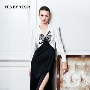 YES YESIR叶谦原创设计秋新重工镶钻蝴蝶结轻礼服连衣裙