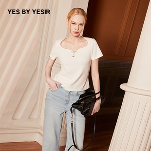 玲珑镶钻蝴蝶结上衣短袖 YESIR叶谦原创设计25夏新款 T恤 YES