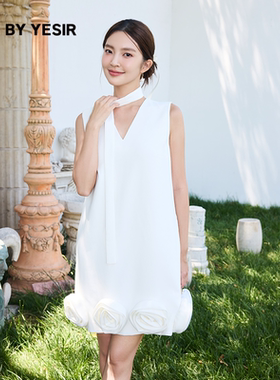何蓝逗同款YES BY YESIR叶谦原创设计师25夏玫瑰庄园飘带连衣裙