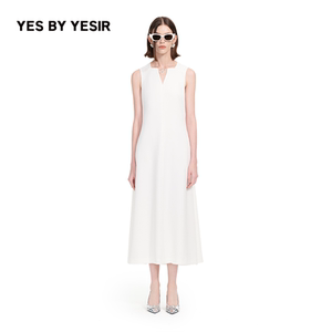 YES BY YESIR叶谦原创设计25夏新款Y字金属蛇解构V领中长款连衣裙