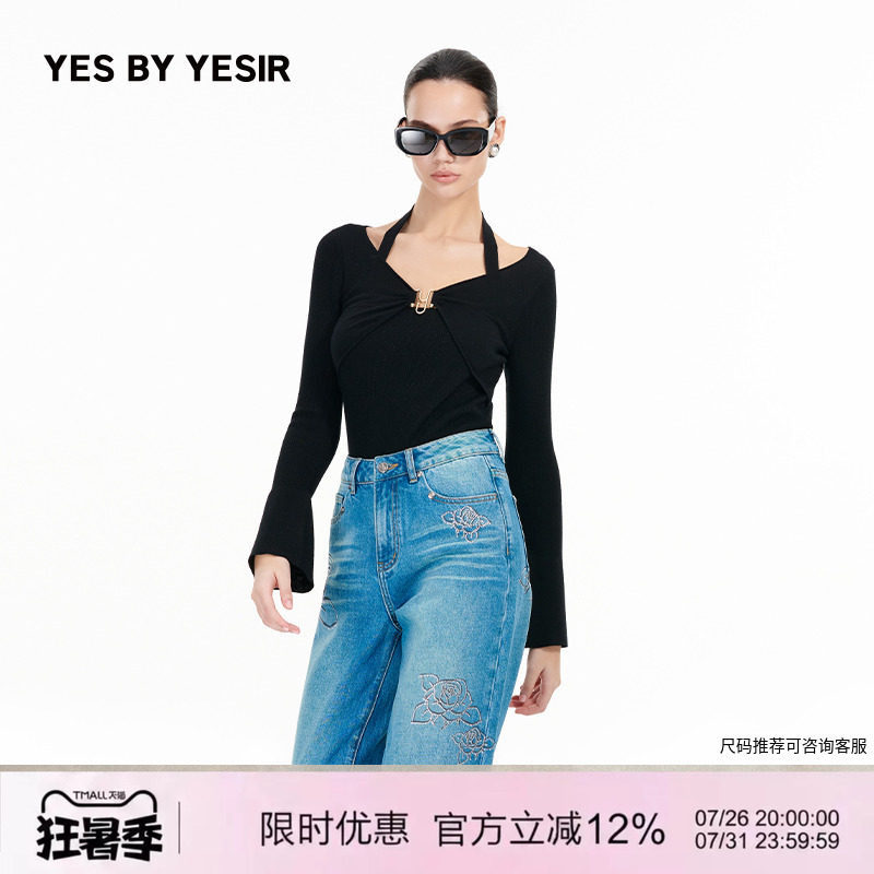 绵羊毛静奢Y金饰针织套头衫