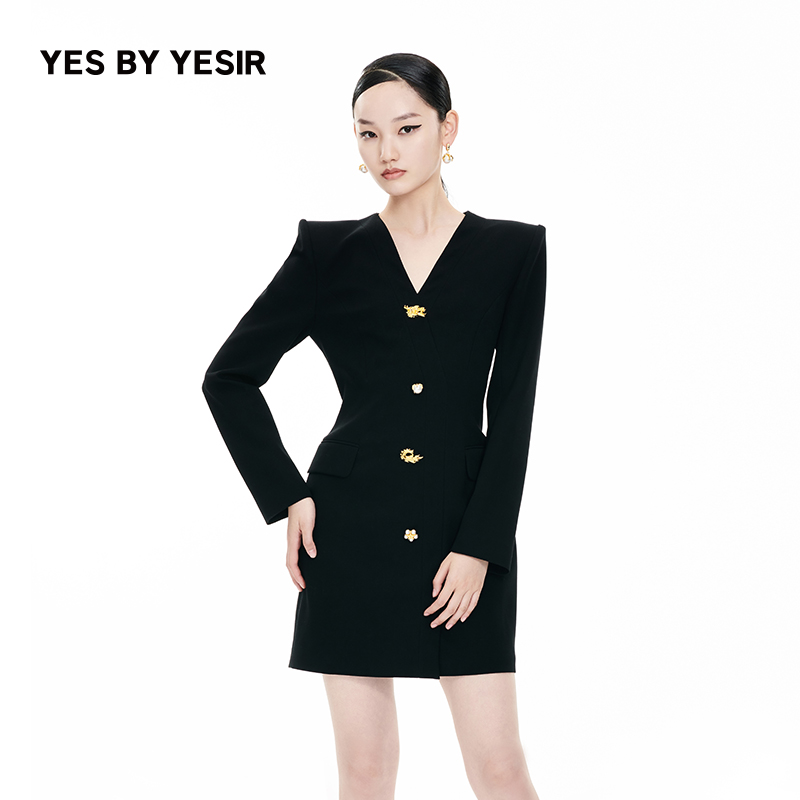 何洁同款YES BY YESIR叶谦原创设计师24春新款龙骑士西装连衣裙