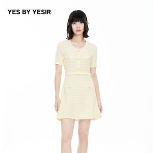 YES BY YESIR叶谦原创设计师夏新款花边少女香风针织连衣裙