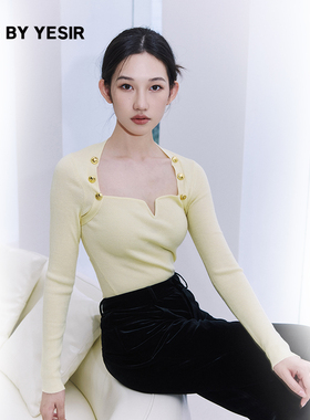 YES BY YESIR叶谦原创设计24秋新款绵羊毛玲珑千金针织套头衫