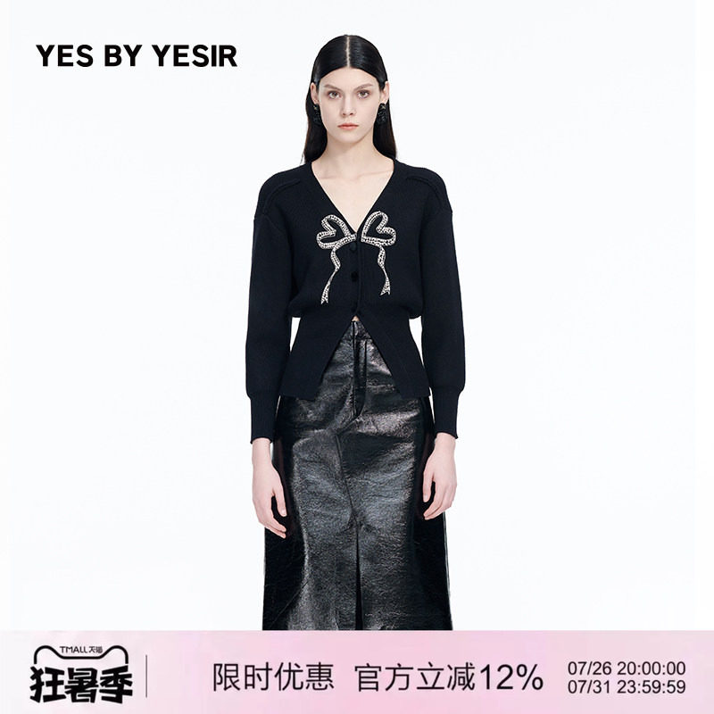 重工心钻蝴蝶结针织开衫