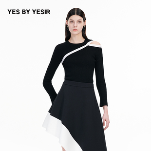 Y心思不规则露肩针织套头衫 YESIR叶谦原创设计秋新款 YES