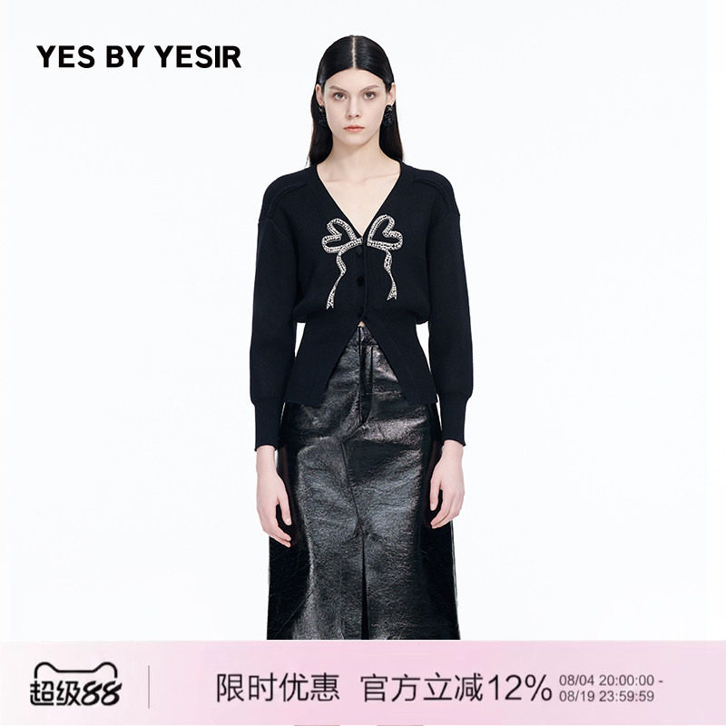 重工心钻蝴蝶结针织开衫