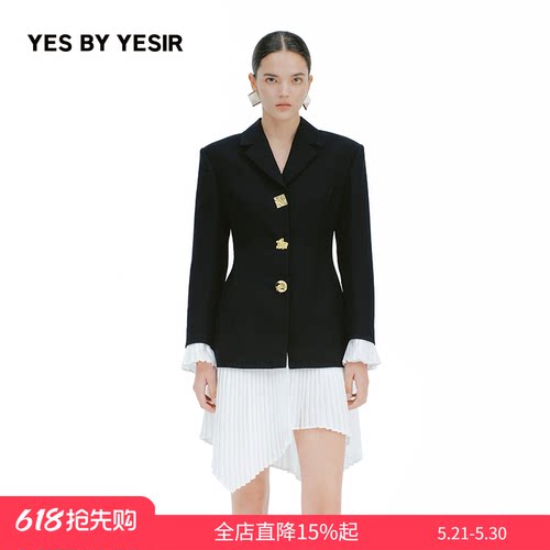 不规则下摆压褶西服连衣裙
