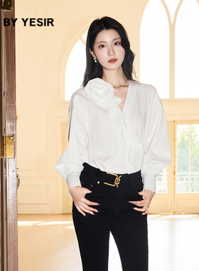 吕星辰&龚蓓苾同款YES BY YESIR叶谦25新款不对称荷叶边玫瑰衬衫