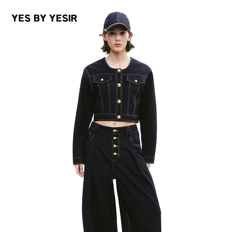 YESBYYESIR海军蓝仿牛仔夹克