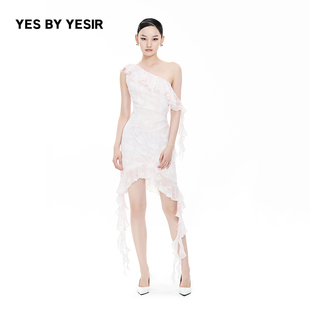 南法玫瑰荷叶斜肩连衣裙 YESIR叶谦原创设计师夏新款 YES
