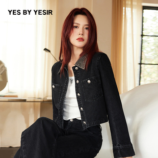 华丽钻领纯棉休闲水洗牛仔外套 YESIR叶谦原创设计秋新款 YES