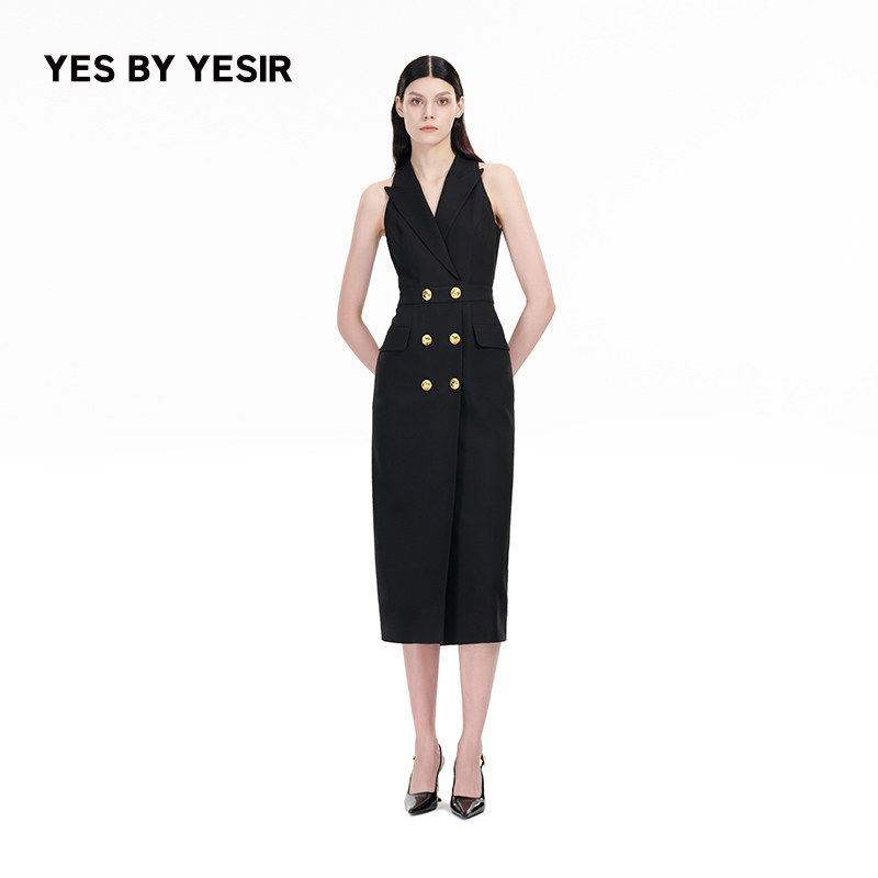 王鸥同款YES BY YESIR叶谦原创秋新款小众羊毛无袖西装连衣裙