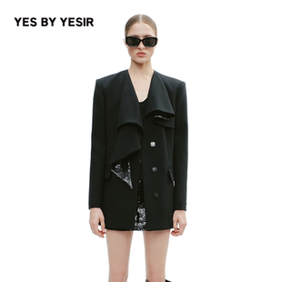 叶谦原创设计绵羊毛飘片浪领长西服外套 YESIR2025年秋新款 YES