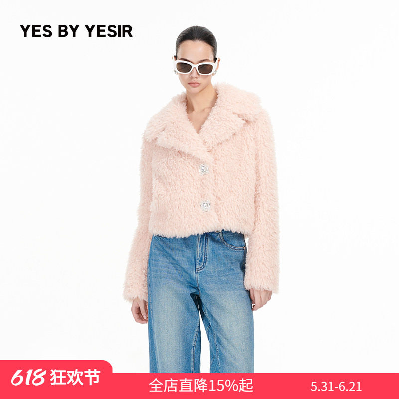 YES BY YESIR叶谦原创设计冬新款温柔桃桃时尚毛绒短款皮草