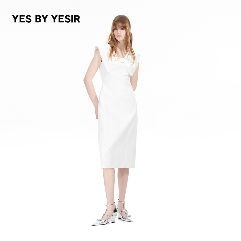 YES BY YESIR叶谦原创秋新款解构蝴蝶领星钻轻礼服连衣裙