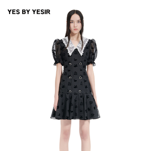 YES BY YESIR叶谦原创设计师春女裙子复古天鹅绒西装连衣裙