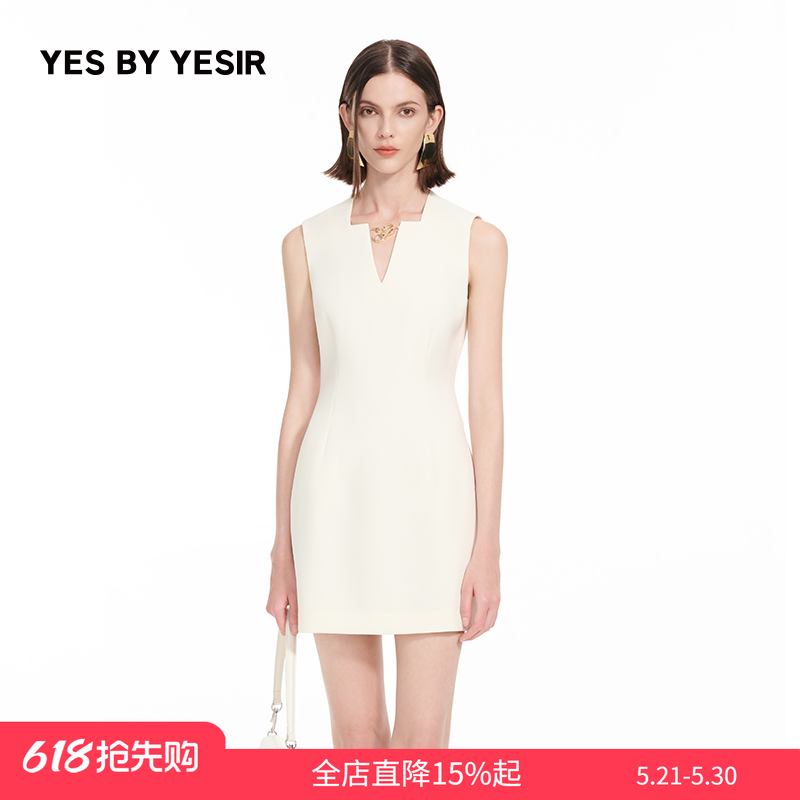 YES BY YESIR叶谦原创设计春夏新款Y字金属蛇解构领背心连衣裙