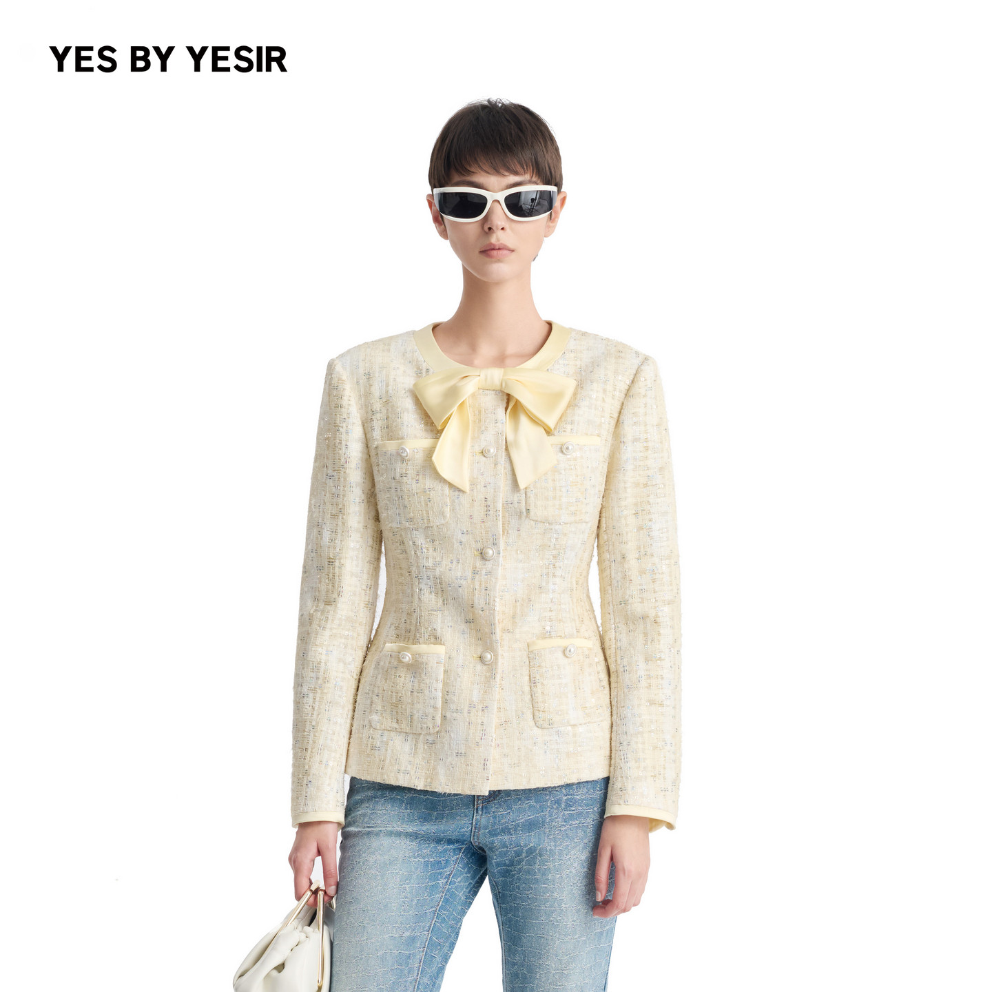 YES BY YESIR叶谦原创设计师26秋冬新款女百搭蝴蝶结领结短外套