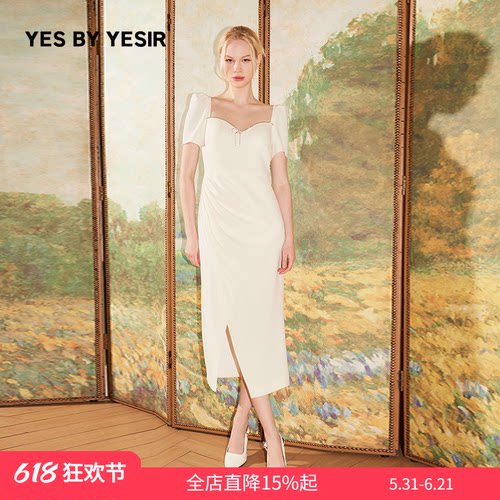 YES BY YESIR叶谦原创夏钻饰泡泡袖连衣裙