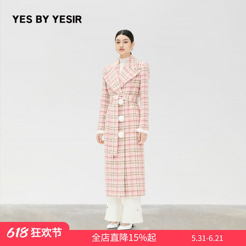 YESBYYESIR粉色格格羊毛大衣
