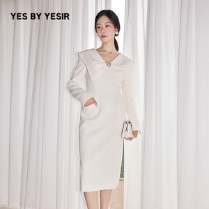 YES BY YESIR叶谦原创设计师2025年秋新款解构蝴蝶结领修身连衣裙