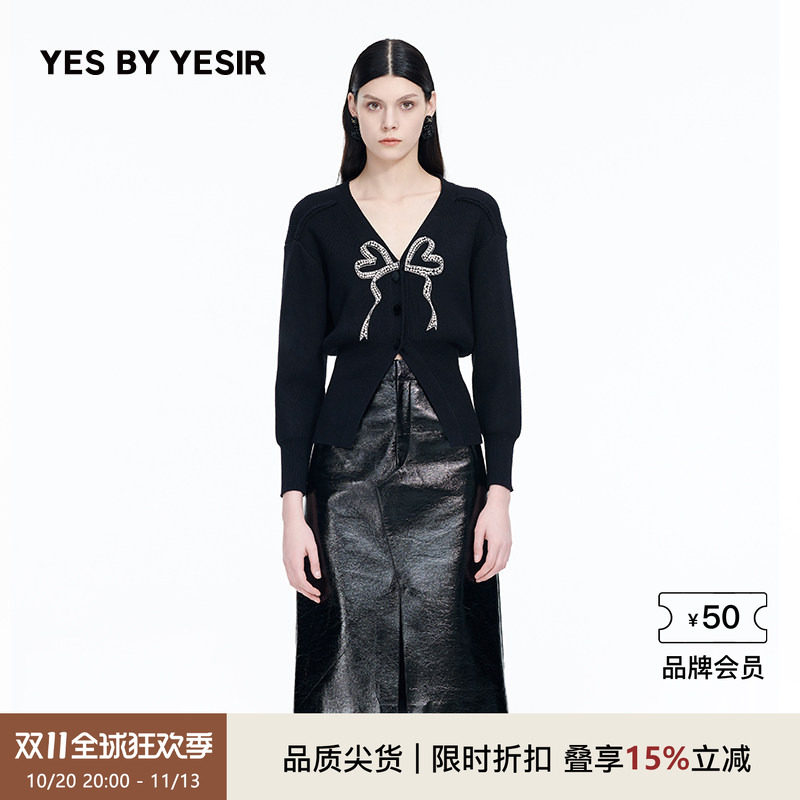 重工心钻蝴蝶结针织开衫