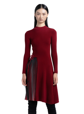 古力娜扎同款 YES BY YESIR叶谦原创设计师女红色针织法式连衣裙