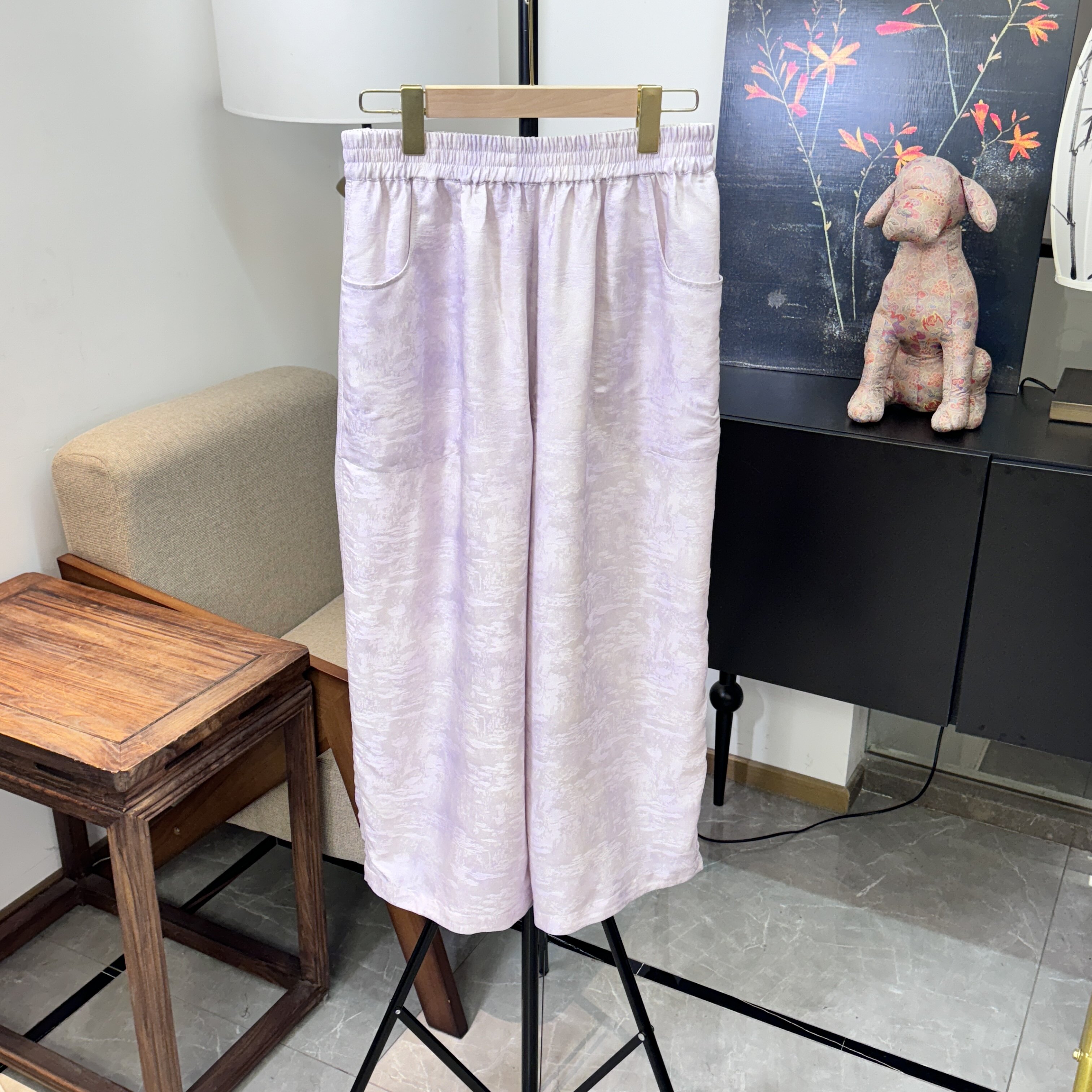 （薰衣草）正绢织金桑蚕丝双面阔腿裤24-04-66