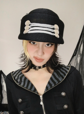 原创设计骑士元素拿破仑风双排扣马术帽遮阳帽草帽春夏薄款透气