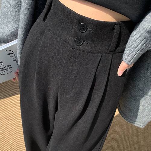 毛呢窄版阔腿裤女秋冬高腰显瘦