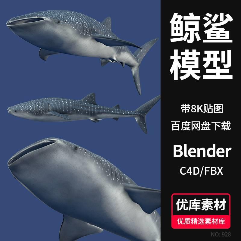 鲸鱼鲨鱼3D模型素材C4D/Blender/FBX三维素材8K高清贴图带动作