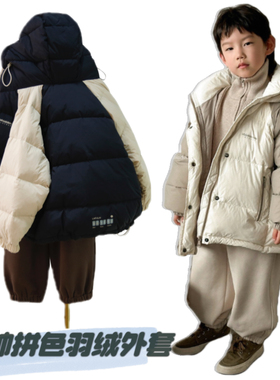 啦芙莱亲子装羽绒服2024冬季新款男女儿童白鸭绒拼色外套潮宝6579