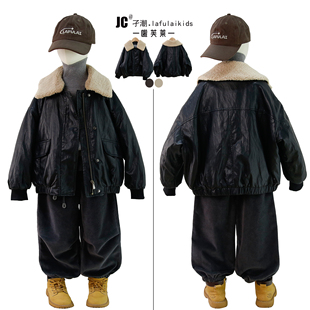 男童毛领加厚皮衣中大儿童夹克衫 新款 外套6501 2025冬季 啦芙莱童装