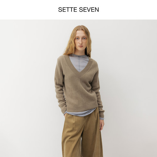 SETTE SEVEN·高级感羊毛慵懒风毛衣2026冬季宽松复古V领针织上衣